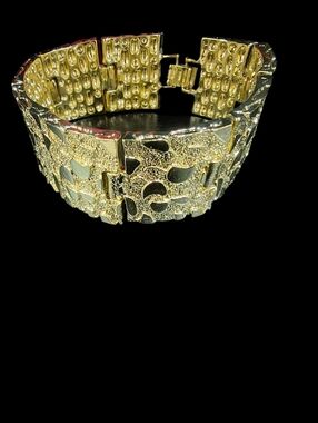 Shiny 14k Gold Plated Nugget Bracelet 25mm Wide